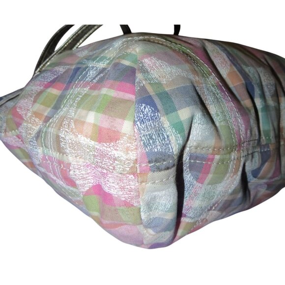 Coach 2012 Poppy Madras Plaid Pattern canvas & leather sequined tote satchel Bag - Picture 8 of 12